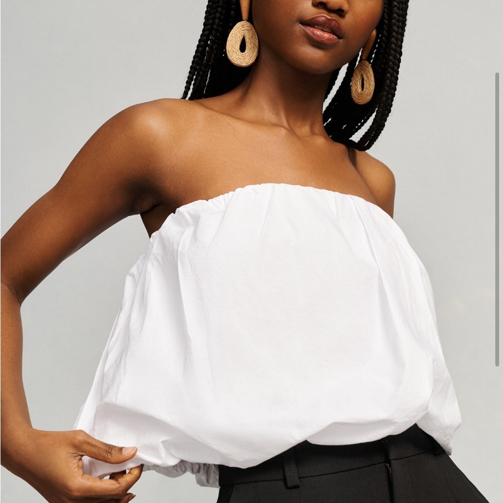 Anthropologie White Smocked Strapless Crop Top